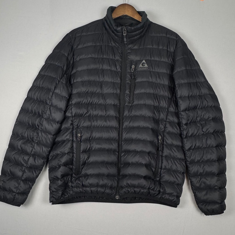 Gerry Puffer Jacket Mens Large Black Excellent Down Filled Quilted Full Zip